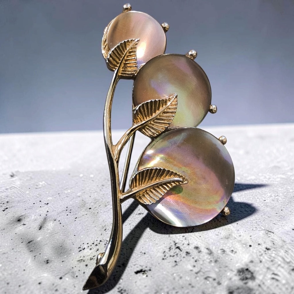 Marcel Boucher 1954-1955 Mother of Pearl Botanical Brooch Vintage Signed 5695